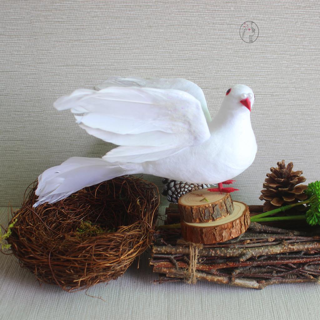 模擬小鳥扭頭白鴿子 白鳥 羽毛鳥 模擬動物 模擬昆蟲工藝鳥擺件1入
