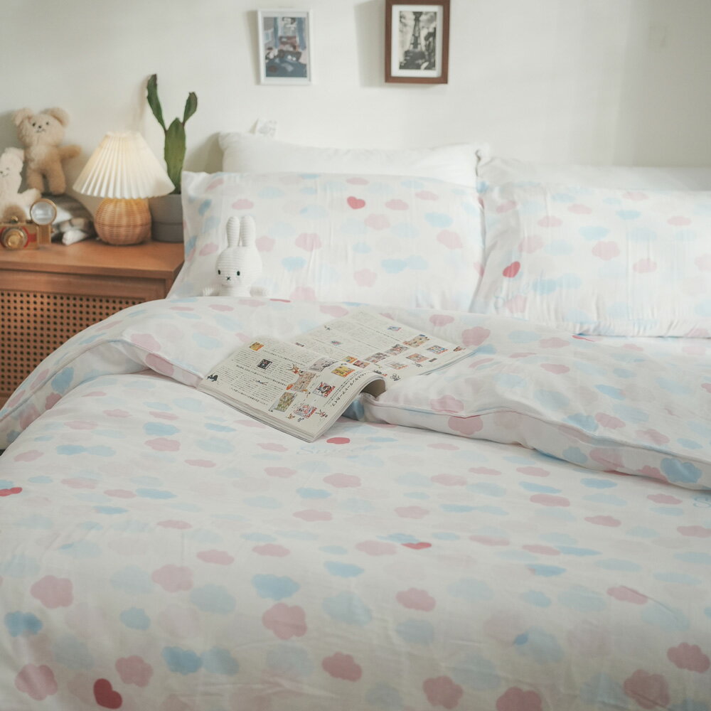 二層紗 [雲彩朵朵] 床包/兩用被 組合 台灣製造 純棉材質 棉床本舖 雙層紗 夏日透氣床包