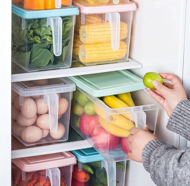 帶手柄冰箱收納保鮮盒雜糧水果蔬菜塑料可疊加帶蓋收納盒6個裝