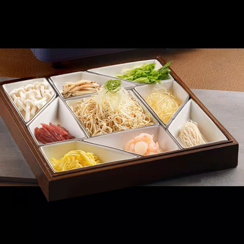 酒店創意餐具餐廳特色帶蓋九格涼菜點心拼盤私人會所透明蓋木盒盤