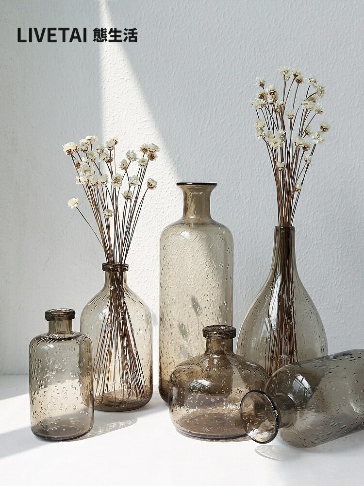 態生活 北歐ins風花器透明氣泡玻璃花瓶現代簡約家居擺件拍攝道具