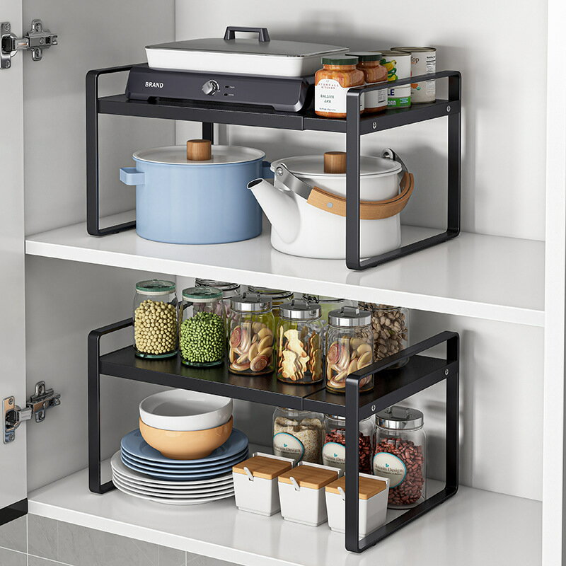 可伸縮廚房廚柜內分層置物架用品家用大全臺面雙層鍋具碗盤收納架
