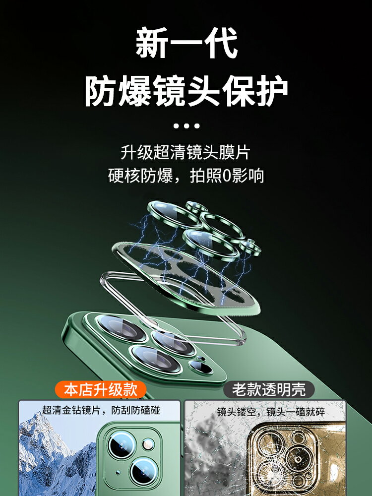 適用於蘋果13promax手機殼新款一體帶鏡頭膜13pro透明電鍍防摔保護套iPhone13全包軟硅膠簡約ip高級感潮男por