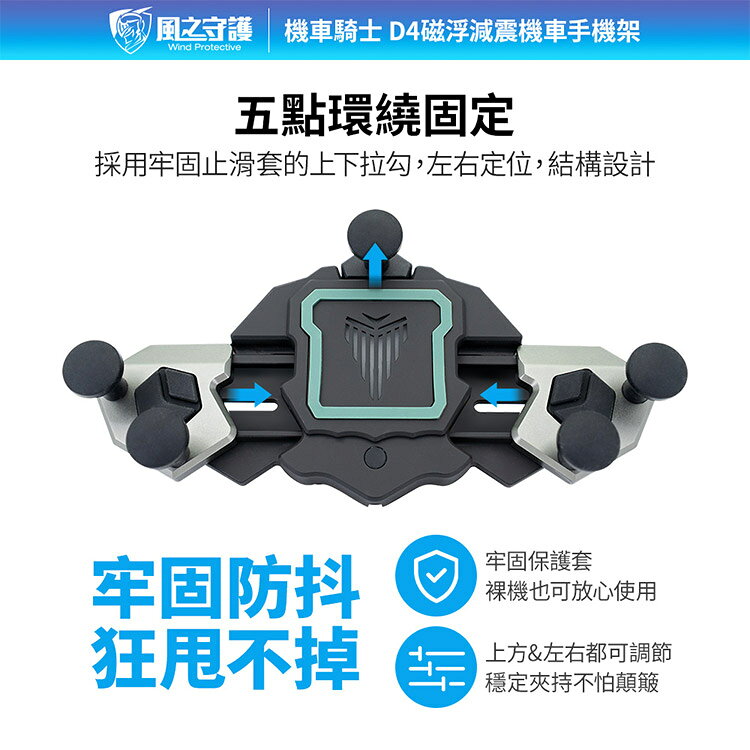 【風之守護】機車騎士 D4磁浮減震機車手機架(導航架 手機支架 外送員必備 機車族) 7