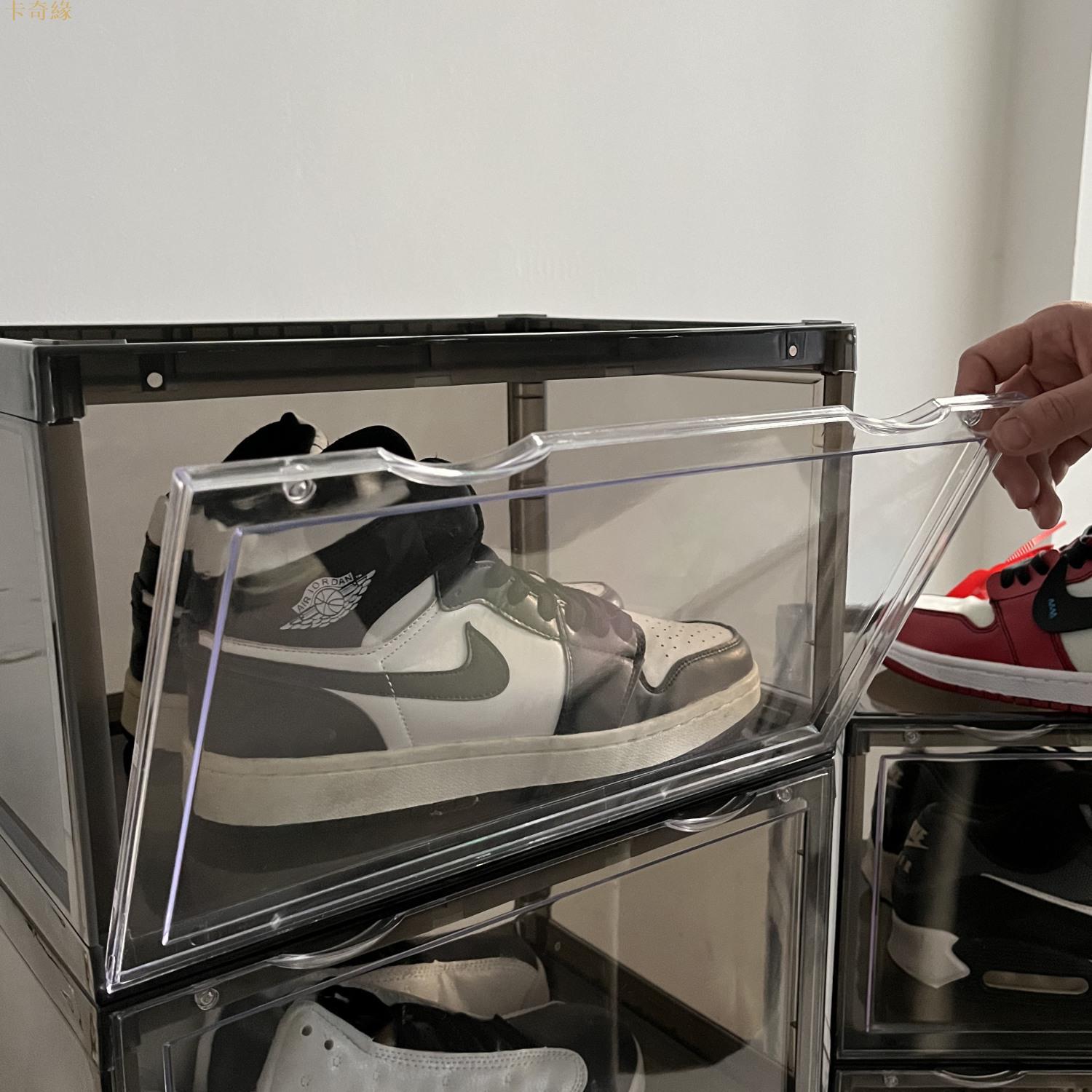 磁吸硬塑料透明鞋盒鞋子收納盒宿舍收納神器簡易鞋盒柜架