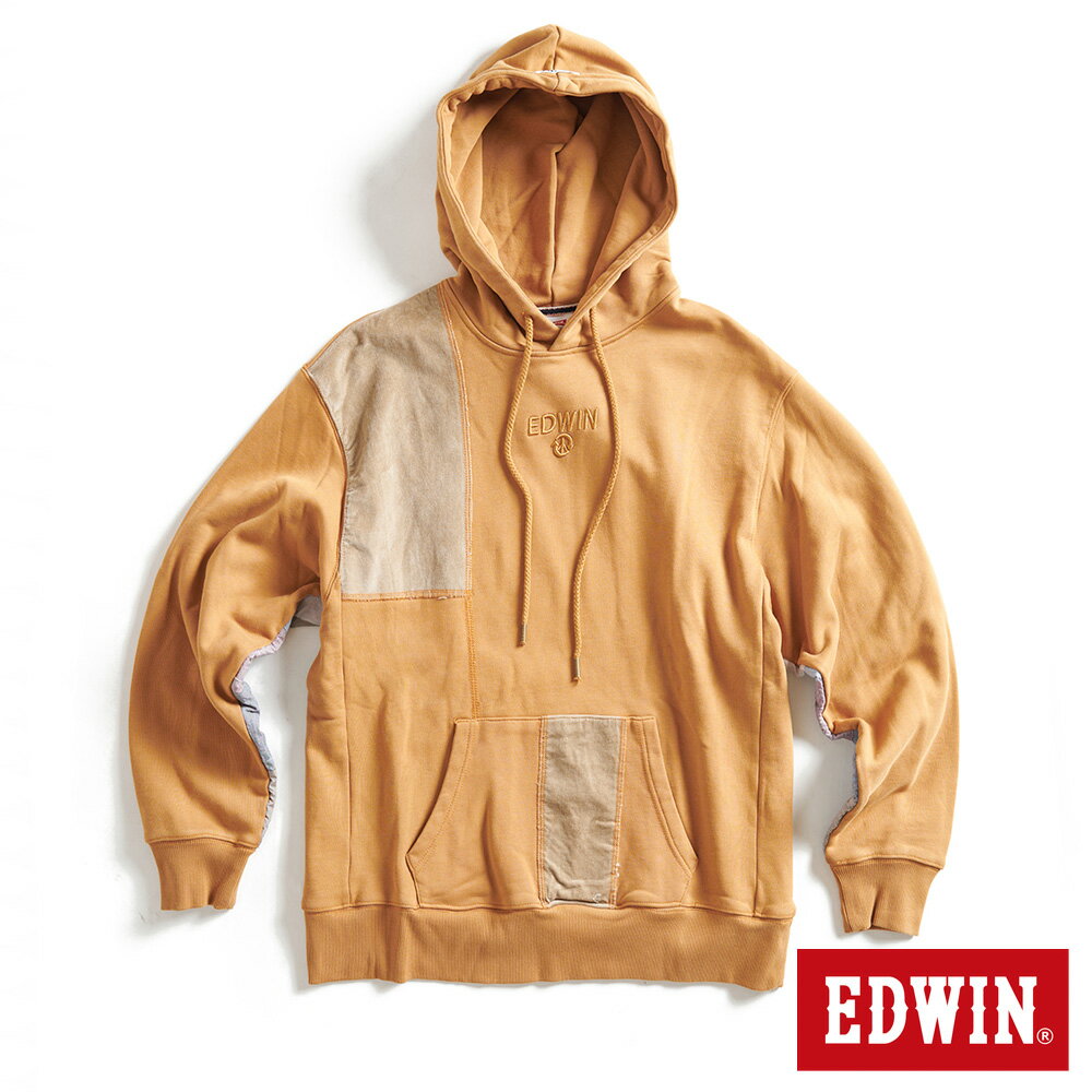 EDWIN 再生系列 CORE 拼布寬版連帽長袖T恤-男款 灰色