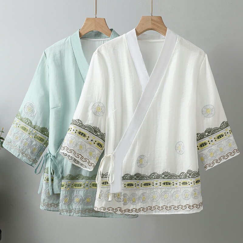 夏季中國風天絲刺繡改良漢服上衣女中式文藝斜襟復古茶服襯衫