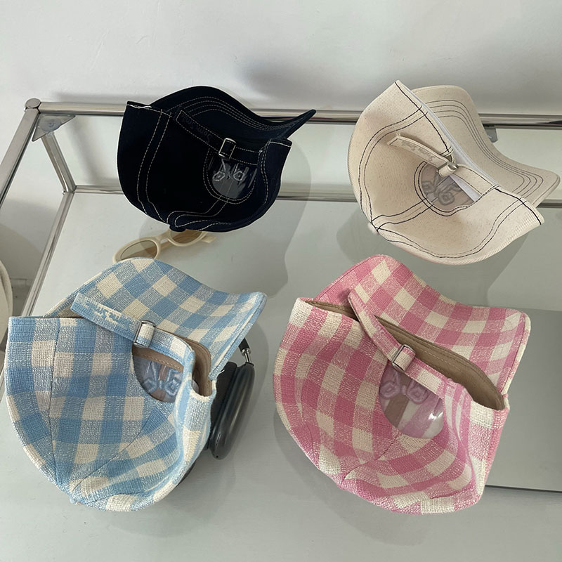 ANNAS 韓國格子蝴蝶鴨舌帽 蝴蝶結帽子 蝴蝶結棒球帽 刺繡蝴蝶結帽 粉色帽子 水藍色帽子 4