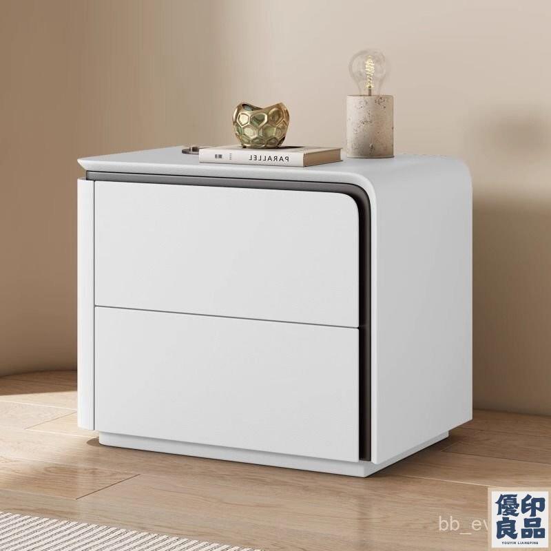 免運 床頭櫃 收納櫃 抽屜櫃 免組裝簡約現代奶油輕奢全實木皮質床頭櫃簡意臥室高階新款整裝儲物收納櫃 全館八折 工廠直銷 店長推薦 y5614