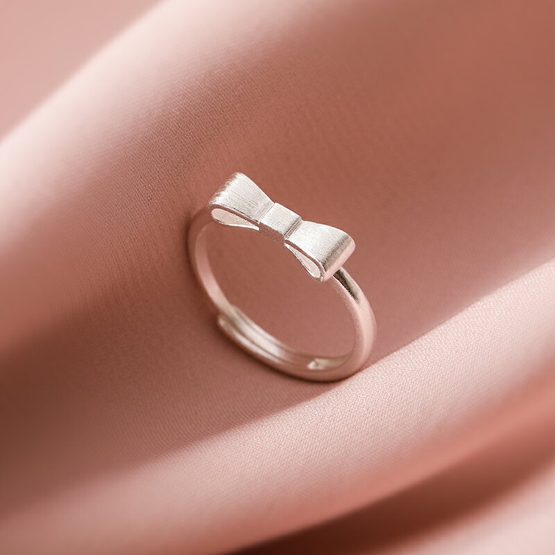 S925銀可調節蝴蝶結戒指女2021年新款潮在逃公主指環小眾設計感