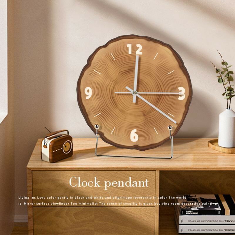 掛鐘 時鐘 原木風入戶玄關柜時鐘擺件畫抽象藝術創意靜音掛鐘家用擺臺式鐘表
