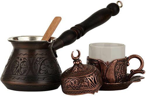 【現貨】DEMMEX 【美國代購】土耳其希臘咖啡套組 雕刻銅鍋 6件組 - 古銅