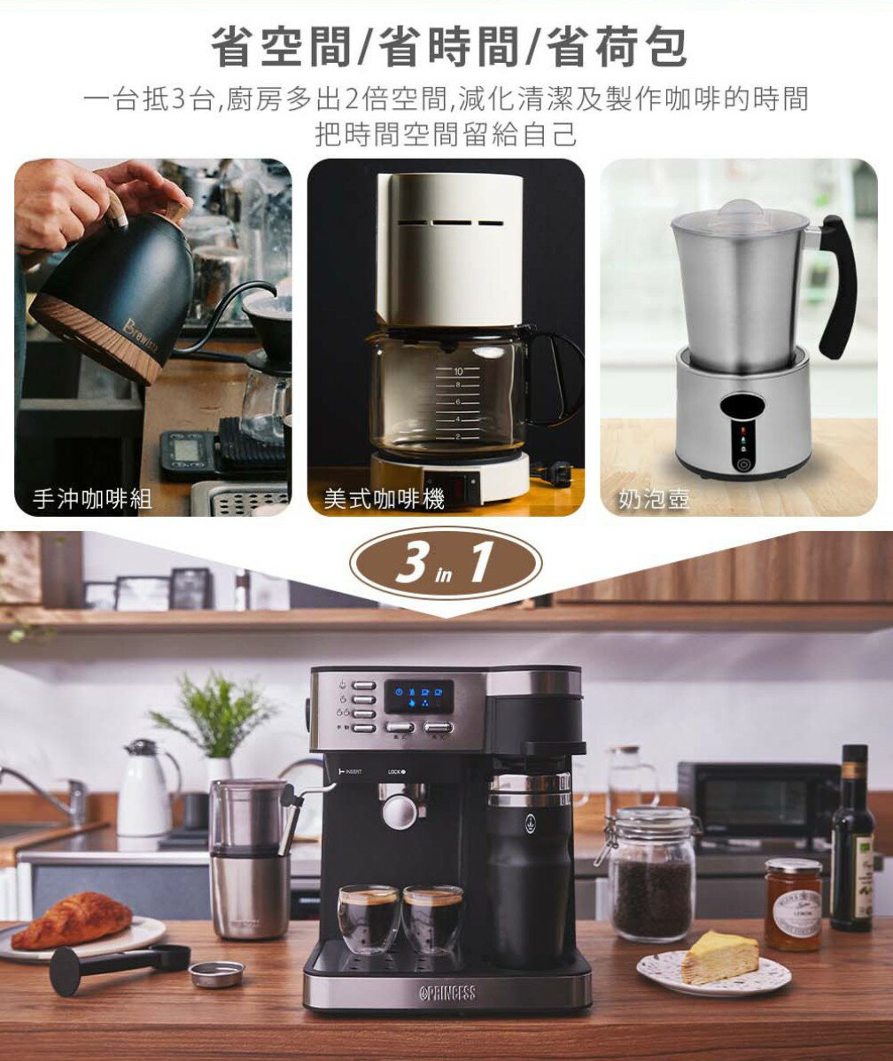 【贈俏皮保溫瓶】Princess 荷蘭公主典藏半自動義式+美式二合一咖啡機 249409 4