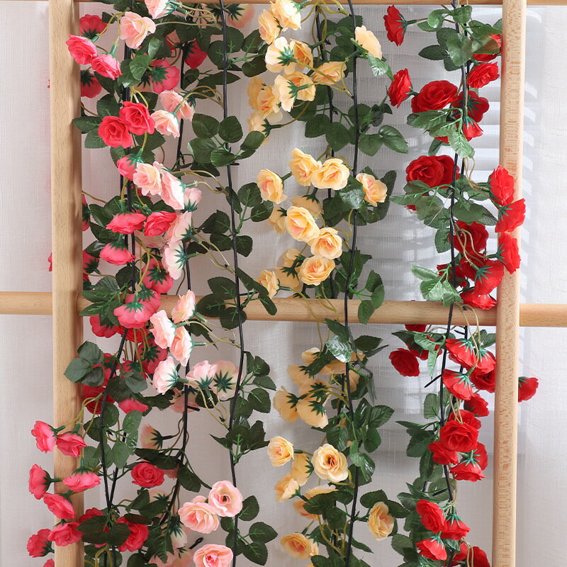 仿真玫瑰花條吊頂空調管道裝飾藤蔓假花藤條遮擋客廳塑料纏繞植物