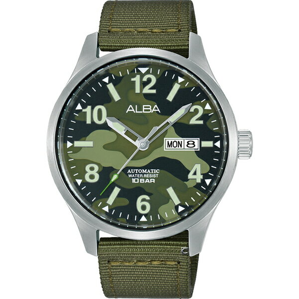 ALBA 雅柏錶 迷彩軍風機械男錶 Y676-X040G(AL4267X1)-42mm-綠迷彩面帆布【刷卡回饋 分期0利率】【APP下單4%點數回饋】