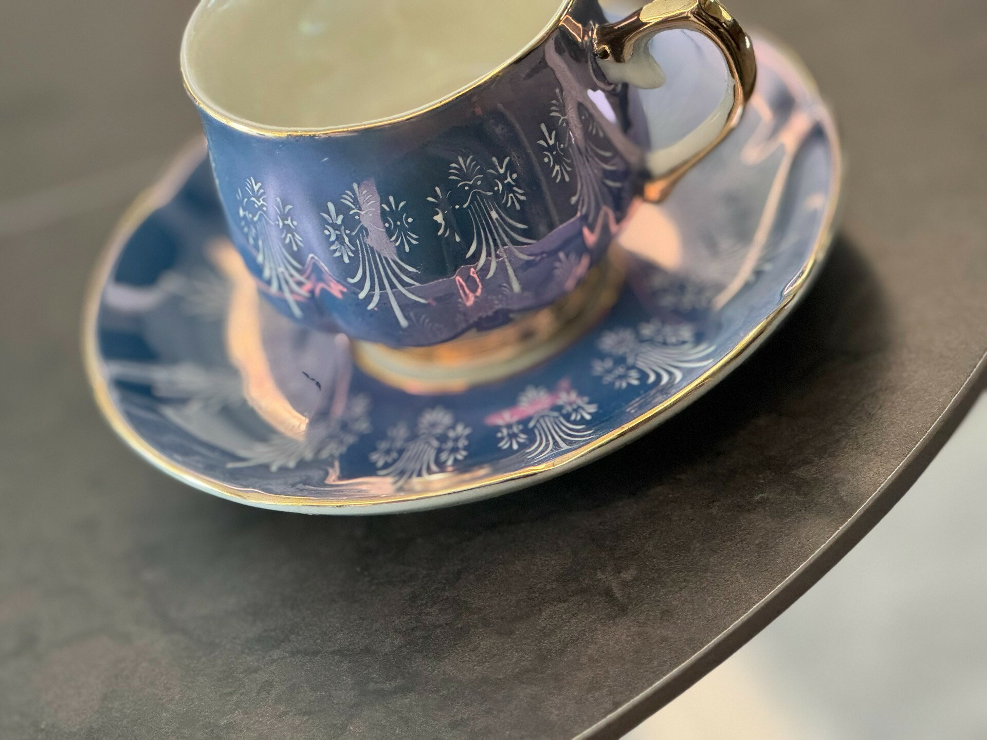 日本回流 創匯時期出口品牌咖啡杯 精美藍色秞描金工藝貝殼秞