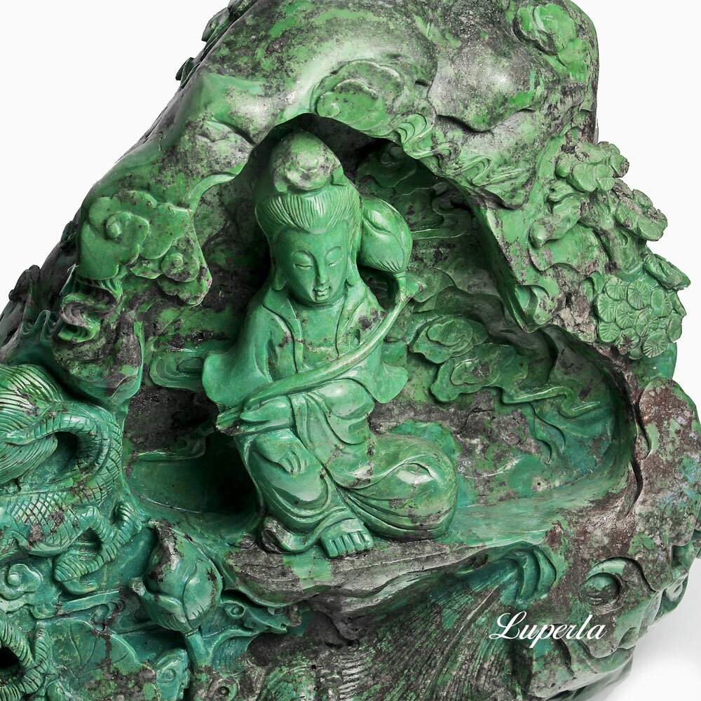 大東山珠寶 天然孔雀石觀音 稀有天然收藏雕件 觀音擺件 1.8KG 3