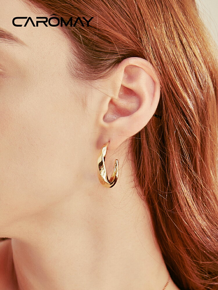 CAROMAY時尚半圈C形耳環女氣質簡約冷淡風耳釘歐美風個性夸張耳飾