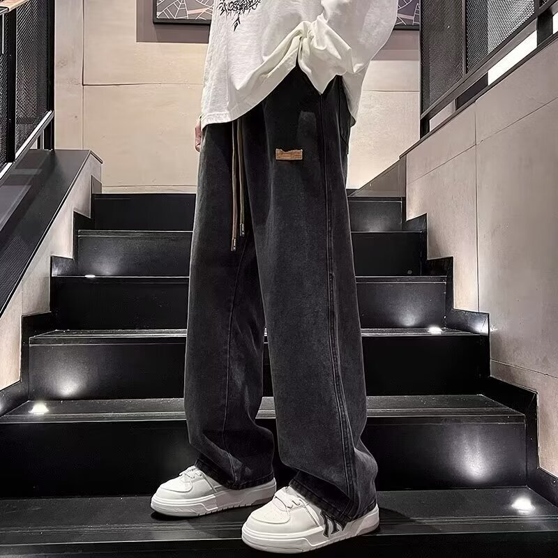 ✨現貨 水洗 直筒 闊腿牛仔褲 寬鬆 牛仔寬褲 S-3XL 落地褲 牛仔褲男 寬褲 闊腿褲 時尚復古 正韓鬆緊牛仔褲