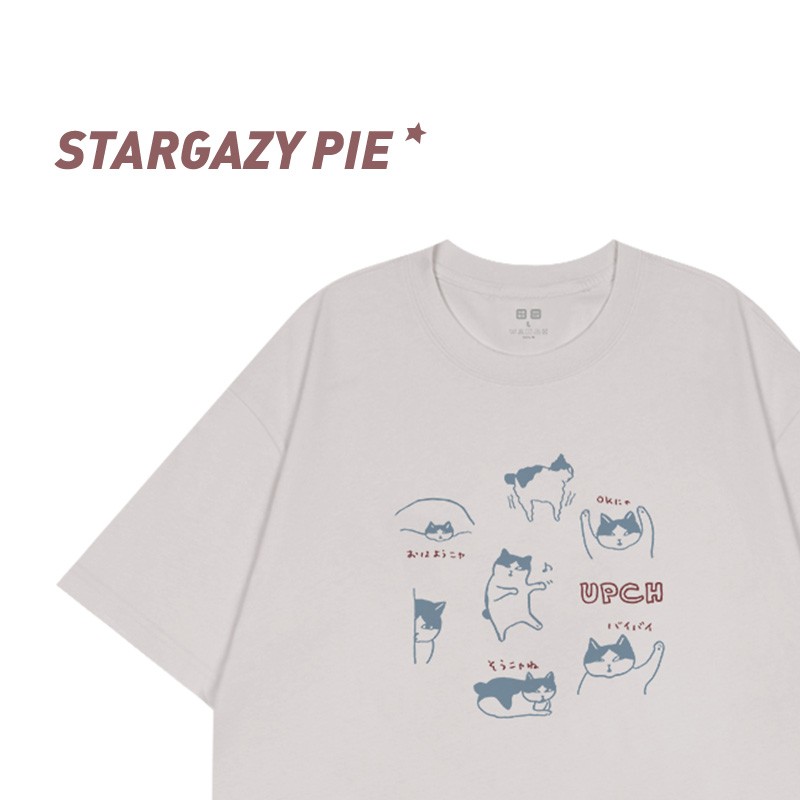 STARGAZY PIE 美式復古白色正肩短袖t恤男女寬鬆純棉情侶 手帕