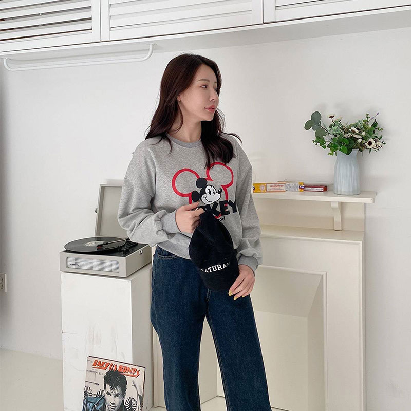 ANNAS 正韓米奇刷毛衛衣 長袖加絨大學T 寬鬆慵懶卡通圖案 韓國米奇上衣 8