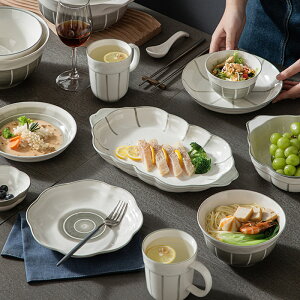 免運 日式 陶瓷 餐盤 餐具 食光碗碟套裝家用日式陶瓷餐具碗盤碗具新款湯碗面碗單個組合批發
