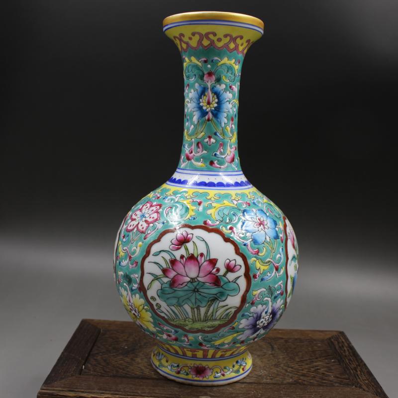 乾隆年製珐琅彩賞瓶 瓷器 美術品 置物 清乾隆琺瑯彩描金