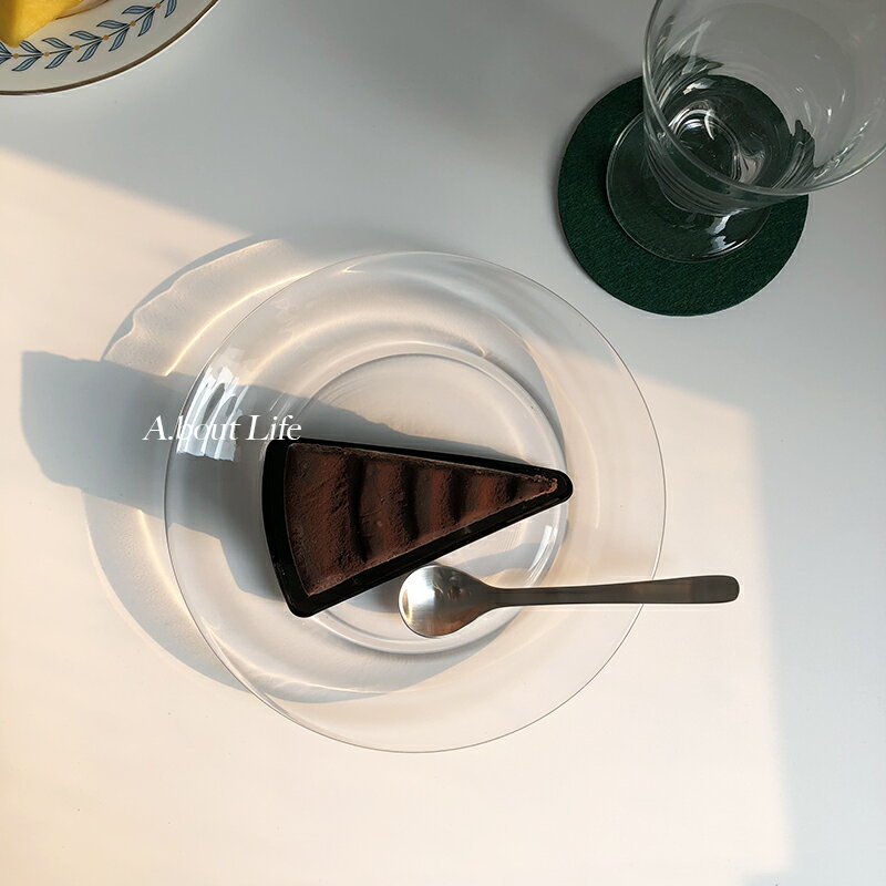 「About Life」北歐純透明圓形鋼化玻璃盤甜品盤點心盤家用可微波