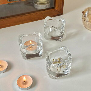 北歐波浪曲邊玻璃燭台 (不含蠟燭) 簡約風格浪漫桌面裝飾 燭杯擺飾