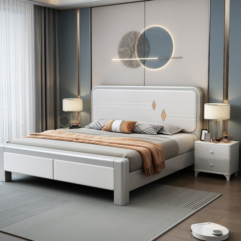 優樂悅~現代簡約白色實木床1.8m主次臥雙人床1.5米單人床輕奢床儲物婚床