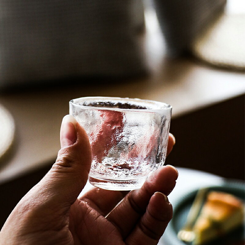日式錘紋耐熱透明玻璃杯單品咖啡杯小精致簡約清酒杯圓形杯子40ml