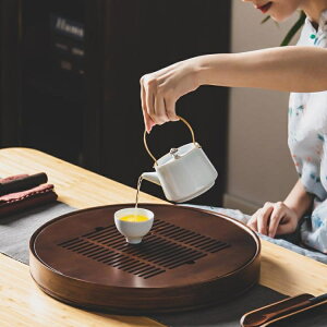 茶盤 家用簡易小茶海儲水式竹制茶座圓形大茶托茶台干泡台茶具托盤 開發票免運