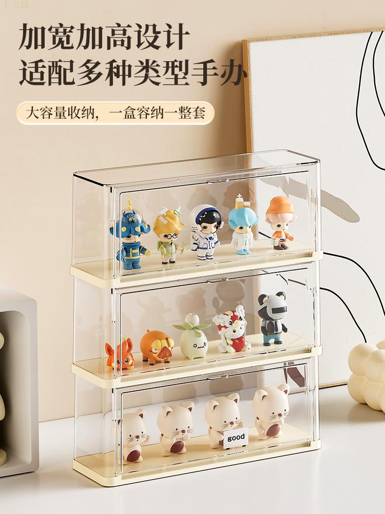 翻蓋款手辦展示盒透明盲盒展示架收納泡泡瑪特萌粒亞克力收納盒子