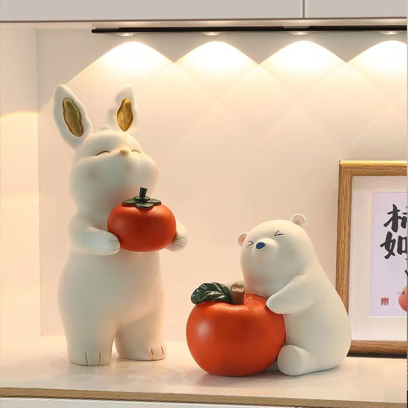 兔子事柿如意擺件平安家居玄關客廳裝飾品搬家禮物喬遷新居禮品【北歐居家生活】