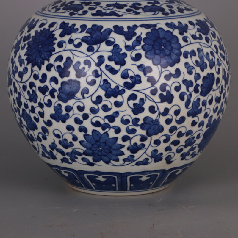 清乾隆年青花纏枝蓮花卉天球瓶仿清代全手工瓷器復古家居裝飾品| 協貿