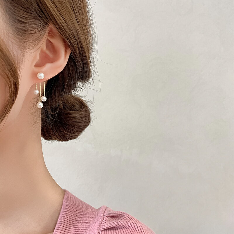 珍珠吊墜耳環女新款潮法式高級感流蘇耳飾簡約冷淡風耳釘