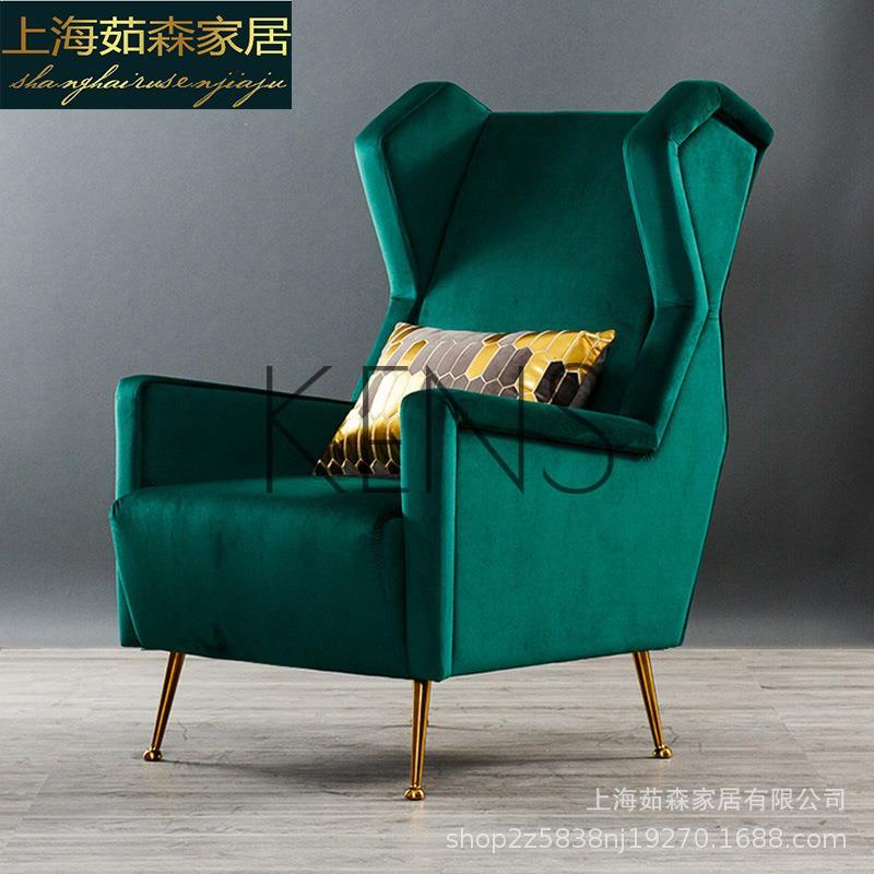 【KENS】沙發 沙發椅 北歐設計高背絲絨布藝休閑椅簡約港式風現代輕奢墨綠色單人沙發椅