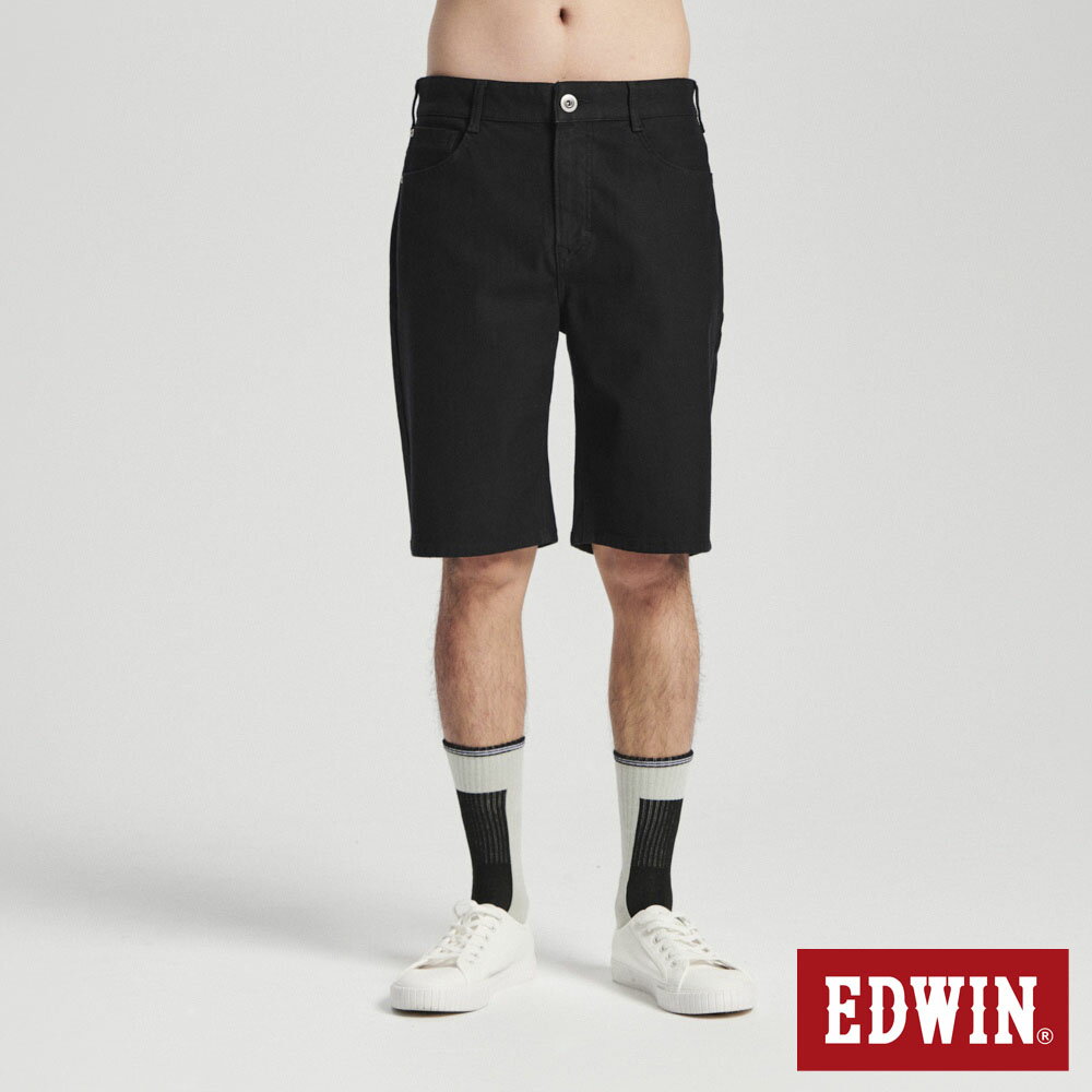 EDWIN 冰河玉斜紋 迦績JERSEYS 寬丹寧短褲-男款 黑色 #滿額折抵