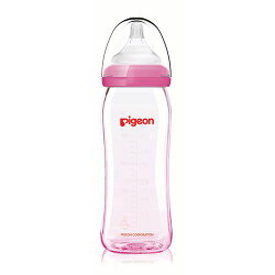 貝親 Pigeon 矽膠護層寬口母乳實感玻璃奶瓶240ml/附L號奶嘴 粉色【六甲媽咪】