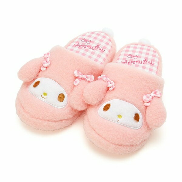 【震撼精品百貨】My Melody 美樂蒂~日本SANRIO三麗鷗 美樂蒂絨毛造型室內拖鞋 25cm (粉格子)*62656