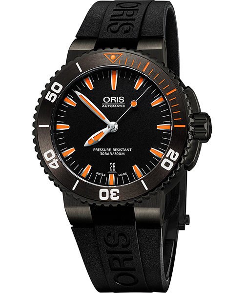 ORIS 豪利時 Aquis 時間之海系列潛水機械腕錶 0173376534259-0742634GEB 黑 橘 43mm