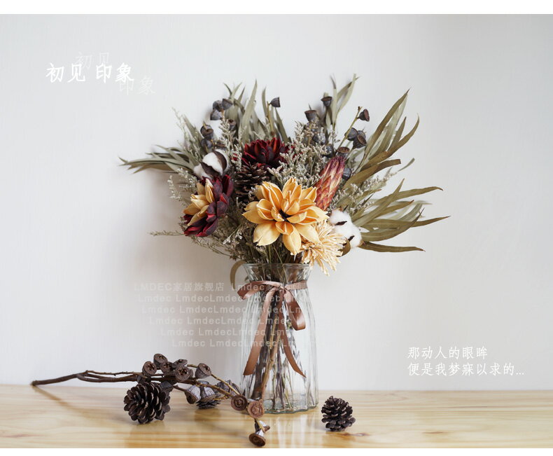 中式天然干花花束花瓶套裝尤加利葉荷花插花擺件客廳餐桌裝飾花 5