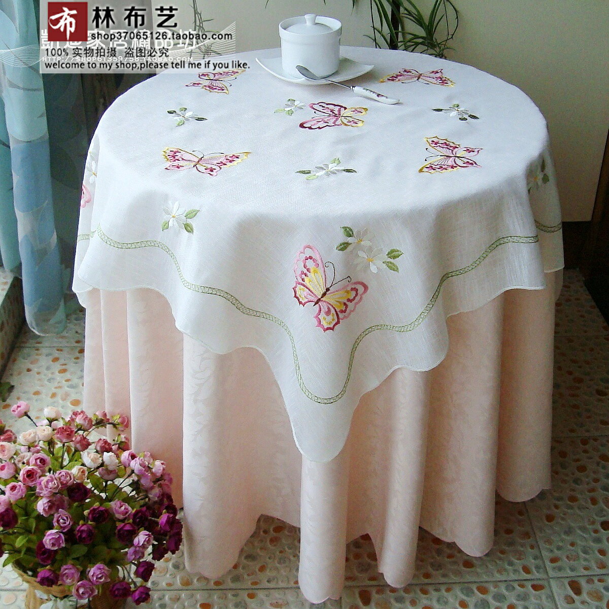 外貿出口刺繡高檔田園餐桌布臺布茶幾巾萬能蓋巾竹節紗桌旗桌帶