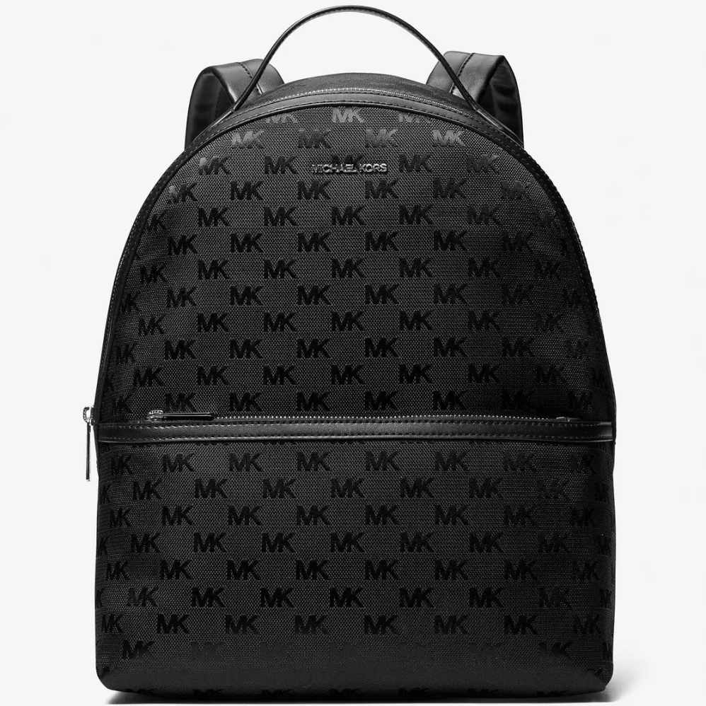 MICHAEL KORS 經典老花後揹包 MK緹花織布 雙肩包 後揹包 M22687 黑色MK(現貨)▶指定Outlet商品5折起☆現貨【送禮首選★APP下單點數4倍送】
