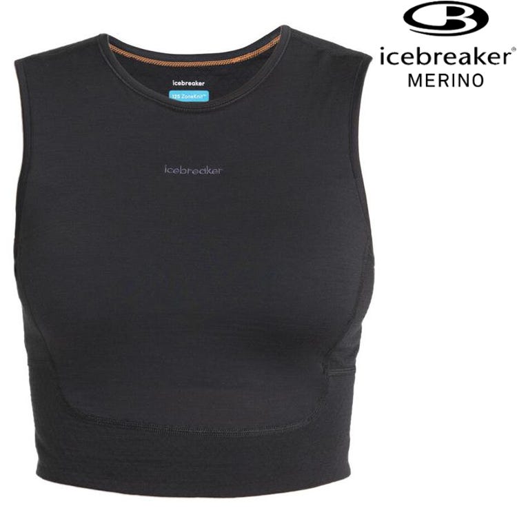 Icebreaker ZoneKnit™ Energy Wind 女款 網眼短版運動背心/運動內衣-125(附內襯) 0A56XT 001 黑色