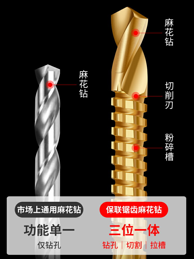 多功能高速鋼鋸鉆合一麻花電鉆頭木工金屬轉頭大全打孔拉槽鋸齒鉆