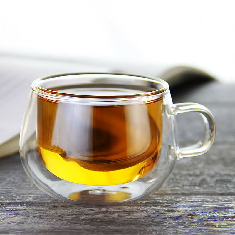 透明小雙層玻璃杯 咖啡杯家用泡茶杯男女帶把茶杯子