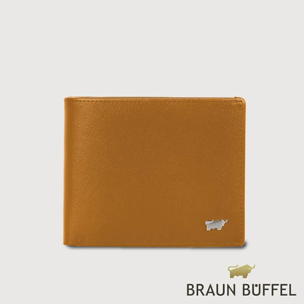 【BRAUN BUFFEL 德國小金牛】臺灣總代理 亞當 12卡中間翻透明窗短夾-淺棕色/BF504-317-CS