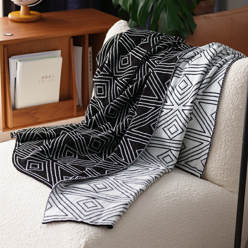 北歐簡約風雙層黑白毛線毯針織沙發休閑毯新款包郵秋冬保暖午睡毯