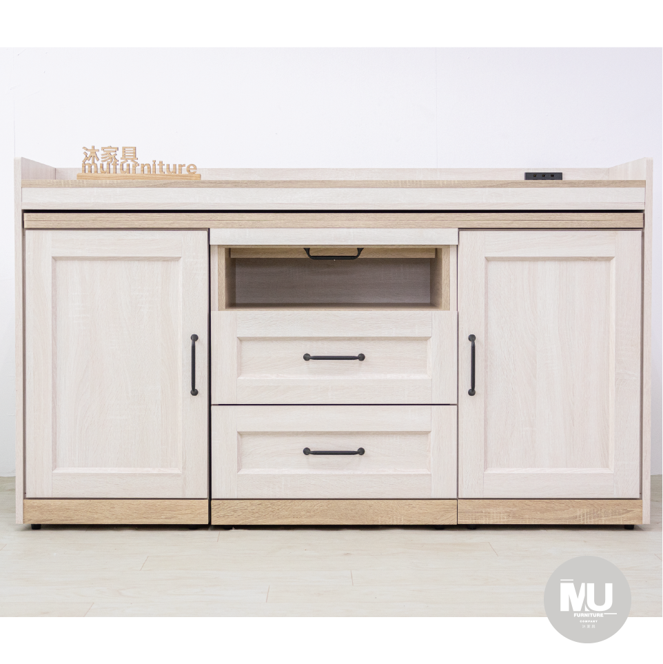 【沐傢俱Mufurniture】Koreai 鄉村風5尺收納櫃(可展開)/伸縮餐桌/收納櫃/碗盤櫃